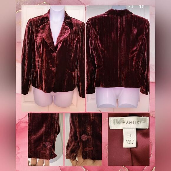#077 Semantiks - Burgundy Maroon-colored Velour Blazer - Picture 1 of 6